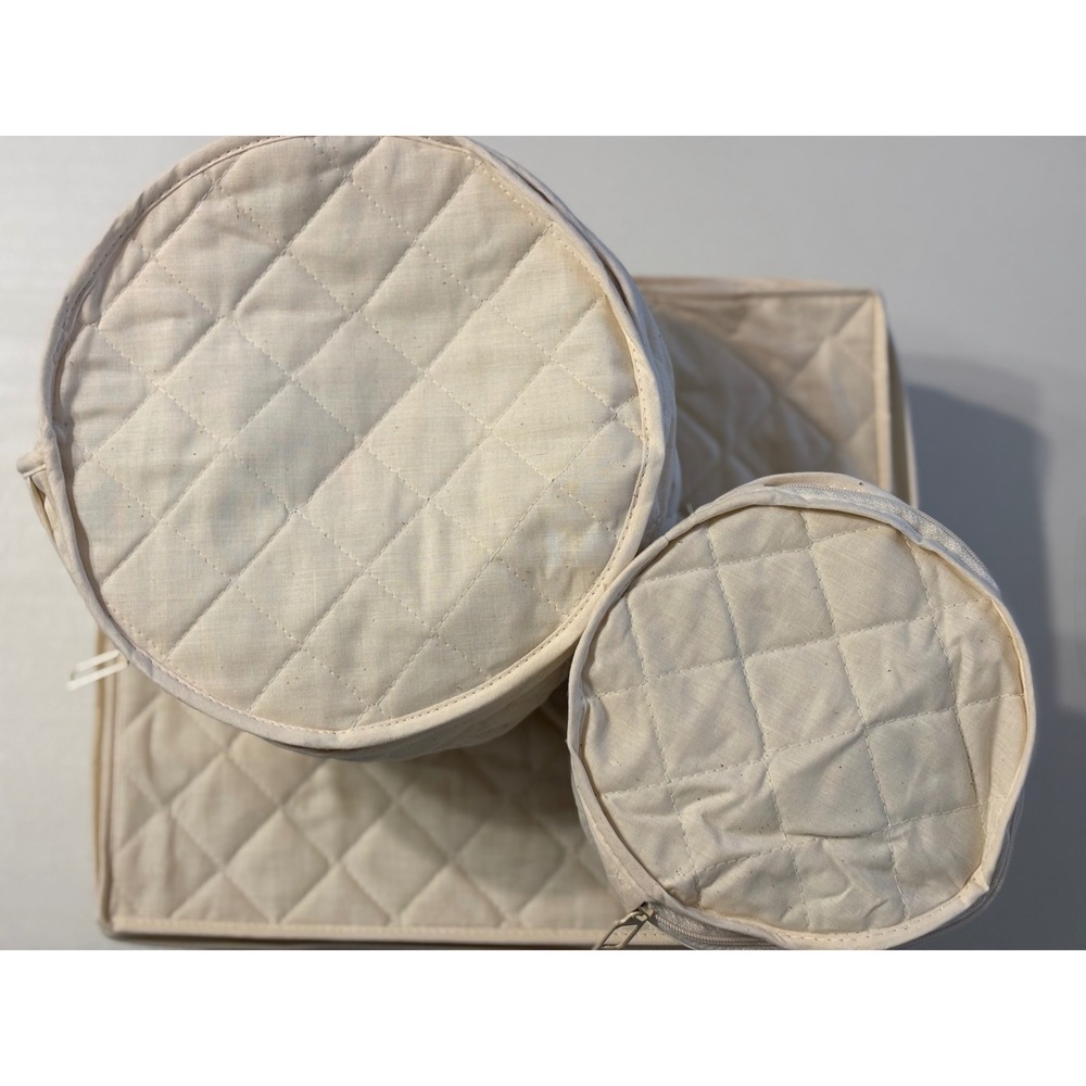 3 piece Quilted Cream ornament‎  decor Organizer Case with Compartment + 2 bags